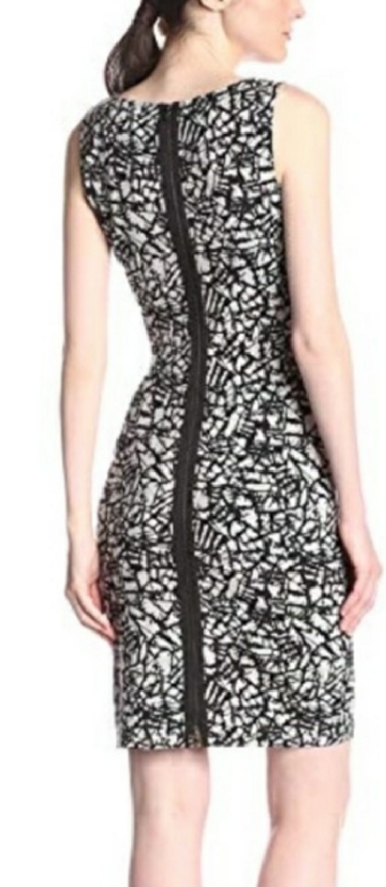 Kenneth Cole Hilary Black Gray Abstract Sleeveless Sheath Dress Zipper Back XS